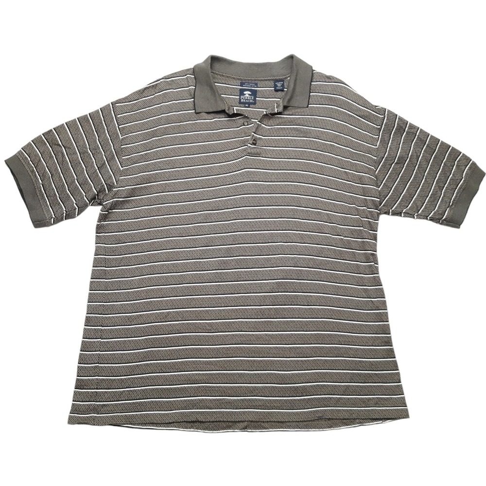 Pebble Beach Polo Shirt Men XL Brown Striped Mercerized Cotton Short Sleeve Golf